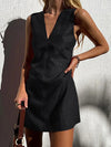 V-neck Cotton And Linen Sleeveless Dress Women's Solid Color Vest Short Skirt