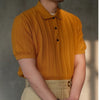 Ice Silk Short Sleeve Knitted Fashion Vertical Stripes Lapel Men