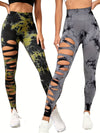 2 Pack Hollow Sexy High Elastic Women's Tie Dye Cutout Tights High Waist Workout Yoga Leggings, Scrunch Butt Lifting Elastic Pants, Tummy Control Butt Lifting Workout Yoga Athletic Pants