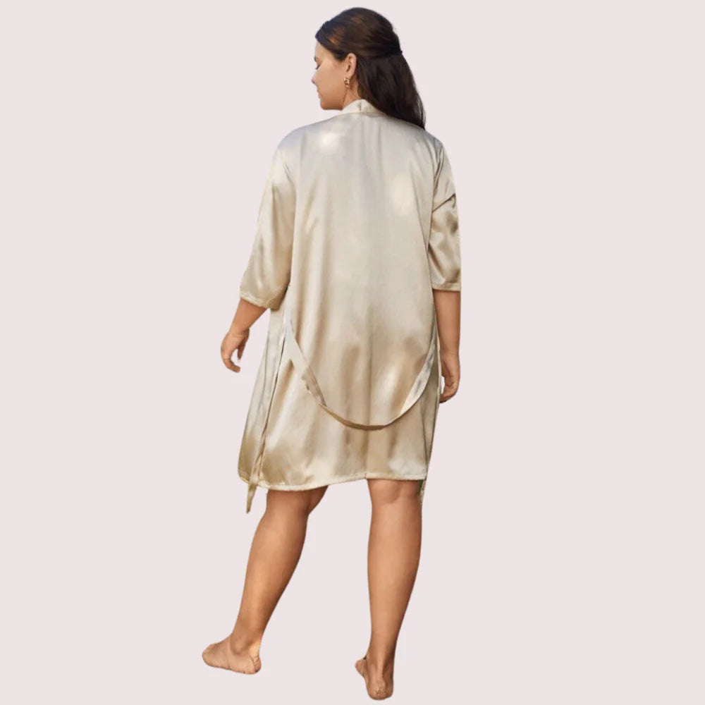 5XL-6XL Beige Silk Satin Robe