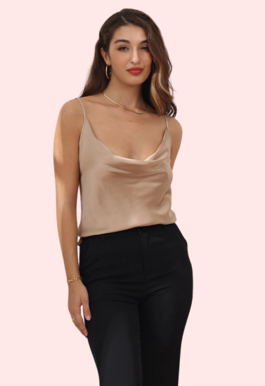 Stylish Cowl Neck Silk Camisole Tank Top