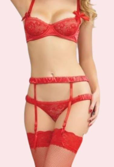 Sultry Red Lace Garter Belt with a Flirty Twist